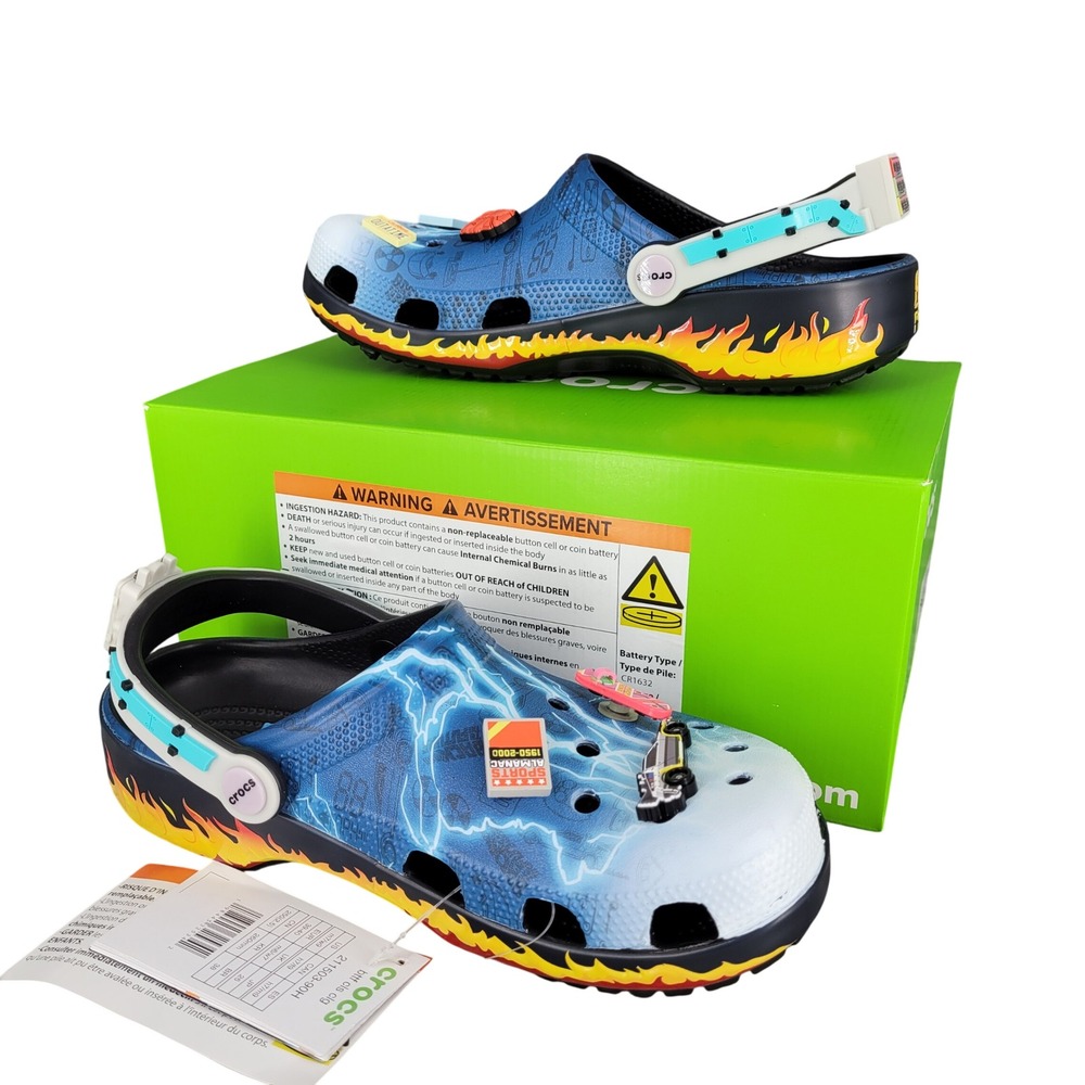 Back to The Future x Crocs Classic Clogs Lightning Blue Flame Sz 9 Womens 7 Mens